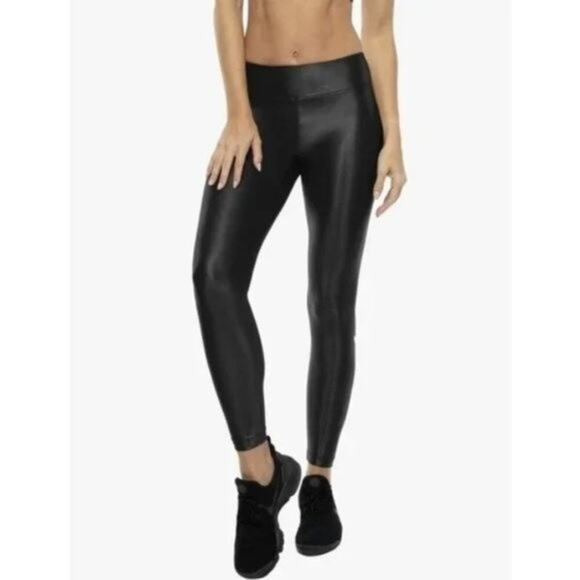 Koral Leggings Lustrous High Rise Black Vegan Faux Leather Wet Look USA Medium - Picture 1 of 11